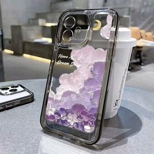 <span class=keywords><strong>Coque</strong></span> de téléphone transparente antichoc à pulvérisation intégrale compatible avec les modèles 17 Pro Max et 16, motif Nuage d'Huile Violet - Product Image 4