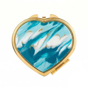 Heart Compact <b>Mirror</b> Acetate Marble Pattern Double Sided Metal Frame Pocket Travel Makeup <b>Mirror</b> with <b>Acrylic</b> Plate for Women - Product Image 2