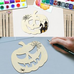 Vente directe d'usine d'ornements en copeaux de bois en forme de citrouille 3D pour Halloween, décorations en bois de citrouille pour Halloween en gros. - Product Image 5