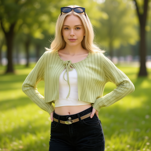 Cárdigan de Punto para Mujer, Manga Larga, Cuello Redondo, Cierre Cruzado, Color Sólido, Casual, Corto, para Todas las Temporadas - Product Image 2