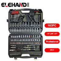 Jeu de clés à douilles Elehand 183 pièces en CrV, ensemble d'outils professionnels avec cliquet 72 dents pour réparation automobile