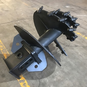 Cucharón de perforación de fundaciones marca LIMTA, de doble cabezal y un solo hélice cónica, adecuado para plataformas de perforación rotatorias en proyectos de construcción. - Product Image 1