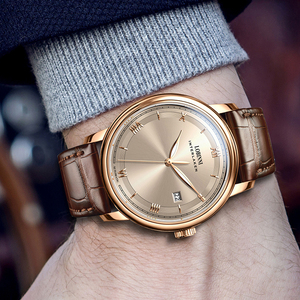 Đồng hồ nam tự động tối giản đơn giản, dây da thép không gỉ, mặt số chống nước, in logo tùy chỉnh, bán buôn - Product Image 5