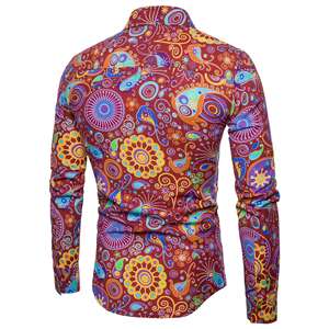 Camicia Casual da uomo con colletto Turn-up con bottoni in stile bohémien camicia a maniche lunghe in lino stampato in cotone - Product Image 4