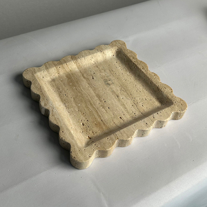 Plato de Almacenamiento Decorativo de Piedra Natural de Travertino Ecológico <span class=keywords><strong>con</strong></span> Borde Festoneado para Apartamento, Hogar, Hotel y Villa - Product Image 3