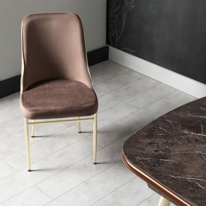 Table à manger moderne en marbre brun Marmaris, durable, 6 places, pieds en acier inoxydable, mobilier d'hôtel Rosse - Product Image 4