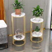 Supports de plantes modernes à 2 niveaux en métal doré, tables d'appoint simples pour l'entrée de la maison, meubles de salon