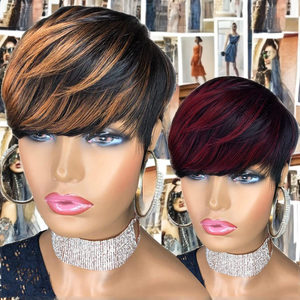 Parrucche Cinesi in <span class=keywords><strong>Capelli</strong></span> Remy da <span class=keywords><strong>6</strong></span> Pollici, Multicolore, con Pizzo Trasparente, Naturali e Corte con Frangia per Donne - Product Image 3