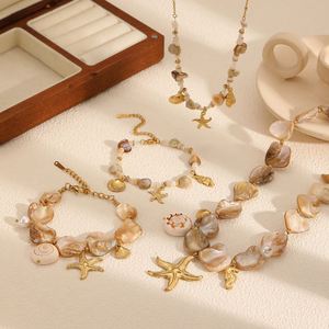 18K Gold Waterproof Stainless Steel Trendy Women's Ocean Series Pendant Necklace with Heart Cut Beach Sea <b>Shell</b> <b>Bracelet</b> - Product Image 1