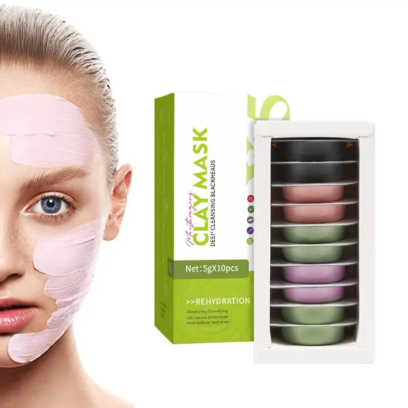 Máscara facial de argila para controle de óleo de cúrcuma, chá verde, rosa, orgânico, de marca própria, para cuidados com a pele, máscara de lama facial portátil de limpeza