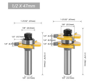 Ensemble de fraises à bois en acier au tungstène à tige de 8 mm/1/4 pouces/1/2 pouce - 3 cannelures, fraisage en montée, <span class=keywords><strong>languette</strong></span> réglable pour le travail du bois (OEM) - Product Image 3