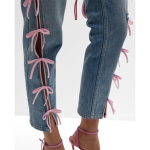 S&L Custom Smart Casual Women Skinny Jeans / Women Mid Slim Jeans With <b>Bow</b> - Product Image 5