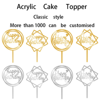 Décoration de gâteau en acrylique Happy Birthday Cake Topper Décorations de gâteaux circulaires et en forme de cœur