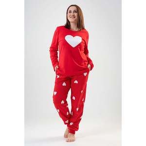 BAYAN 2IPLIK XXL O YAKA UZUN KOL ETEGI OVAL CEPLI MANSETLI PIJAMA TAKIM - สีแดง - สีแดง - Product Image 1
