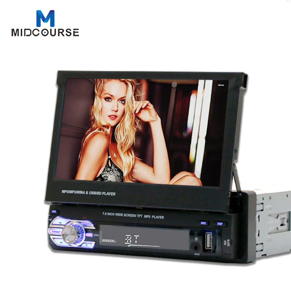 Single 1 DIN 7 inch Retractable Touch Screen FM AM  USB BT Car Audio Radio Stereo Video DVD player