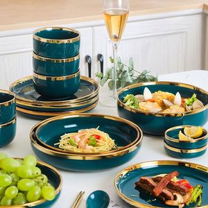 Juego de vajilla nórdica ecológica de gres con patrón de dibujos animados, 2 juegos de tazas, cuencos de arroz y platos de pescado para el hogar, estilo occidental. - Product Image 4
