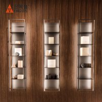 Đen Phong Cách Đơn Giản Phòng Khách Nội Thất Hiện Đại Nhôm Lưu Trữ Kệ Nổi Tường Với Đèn Led