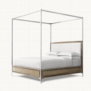 Cama Tradicional <span class=keywords><strong>Benoit</strong></span> King-Size con Dosel, Estructura de Roble Macizo, Plataforma con Almacenamiento, Cabecero Acolchado de Tela y Detalles en Acero Inoxidable - Product Image 6