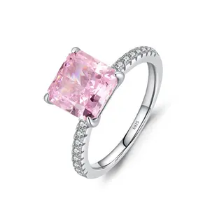 Precio al por mayor joyería fina de moda anillo de dedos cuadrados regalos circón chica 925 Plata promesa Rosa compromiso anillos de boda