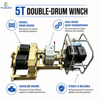 Treuil à double tourelle de 5 tonnes avec moteur à essence, machine de tirage de câbles, double tambour, pour le tirage de câbles en acier, installation industrielle maximale