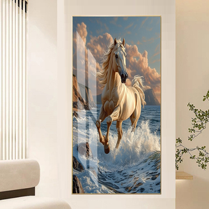 豪華な大きな壁アートホームホテルクリスタル磁器絵画壁画3D効果装飾的な馬リビングルーム用エレガント - Product Image 3