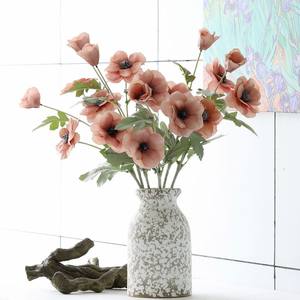 Fleurs de pavot de haute qualité à 3 têtes, fleurs d'anémone en soie, pavot floqué, tige pliable pour la décoration de mariage, décoration de la maison, centre de table - Product Image 3