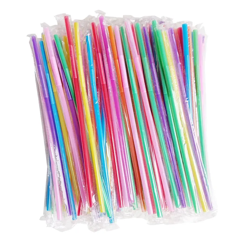 BPI Individual paper package disposable colored extendable plastic drinking straws