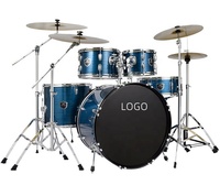 Best Quality Professional Percussion Instrument Children's Practice Jazz Drum Set with 5 Drums & 4 Cymbals Black Walnut Metal