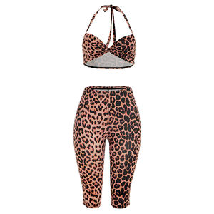 Viviblook D26ST059 Women Summer Streetwear Two Piece <b>Set</b> Leopard Print Halter Crop Top Skinny Shorts Matching <b>Set</b> for Ladies - Product Image 5