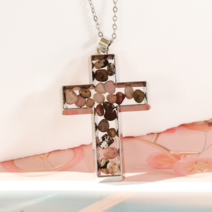 Collar con Colgante de Cruz de Resina Cristiana Católica de Moda, Collar con Cruz de Cristal de Piedra Natural para Mujer - Product Image 5