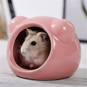 Summer Cooling Ceramic Hamster House Ice Padding Sunshade Cute Animal Shape Hiding <b>Nest</b> for Dwarf Hamsters Living Room Bedroom - Product Image 1