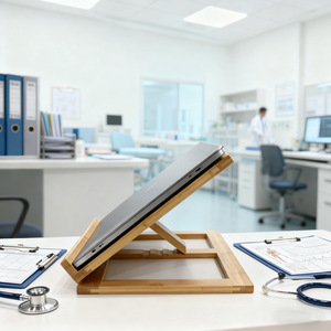 Bamboo Laptop Stand Adjustable Foldable Portable <b>Desktop</b> Height For Office Study Use - Product Image 4