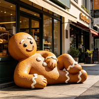 Offre Spéciale : Sculpture Personnalisée en Fibre de Verre – Bonhomme en Pain d'Épices, Dessin Animé de Noël Personnalisé, Grande Sculpture Extérieure en Résine pour Aménagement Paysager, Cadeau Idéal