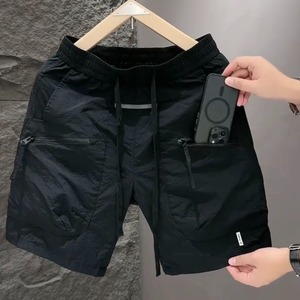 Pantalones Cortos Cargo de Lona para Hombre, Verano, Verde Fluorescente, Secado Rápido, Antiarrugas, Ajuste Holgado, Cierre con Cordón, Deportivos Casuales, Cinco Puntos - Product Image 3
