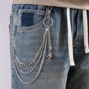 Cadena de cintura unisex estilo punk de aleación de zinc con diseño de estrella de varias capas y doble anillo para uso diario. - Product Image 1