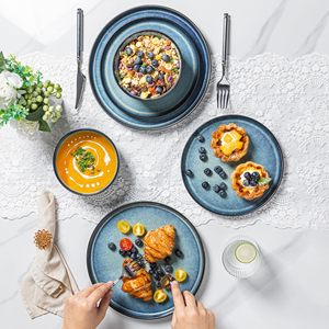 Eka 12/16/18 pcs Chất lượng cao đồ đá Bộ đồ ăn Đặt bát và tấm thiết lập hai mặt men màu Gốm Bộ đồ ăn thiết lập - Product Image 4