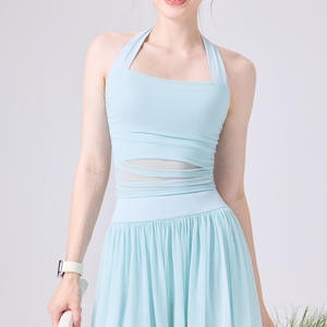 Vêtements pour femmes, haut de yoga à col halter, maille respirante, dos nu, sexy, haut moulant à haute élasticité, sensation nuage - Product Image 2