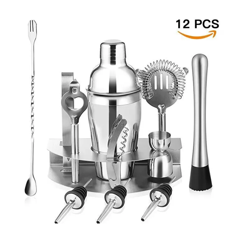 Yeni ürün 2024 online üst satıcı paslanmaz çelik Barware aracı Metal çerçeve tabanı ile Set 750ML kokteyl seti Bar gereçleri seti