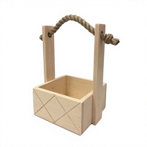Cesta de Almacenamiento Cuadrada de Madera con Asa de Cuerda, Estilo Rústico Hecho a Mano para Sala de Estar, Organizador de Artículos Diversos, Porta Cubiertos - Product Image 1