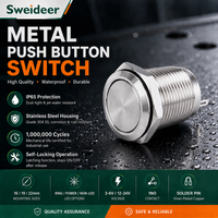 Interrupteur à bouton-poussoir métallique Sweideer avec tailles personnalisées 16mm, 19mm, 22mm, en acier inoxydable IP65, à verrouillage, avec broches à souder LED pour panneaux OEM