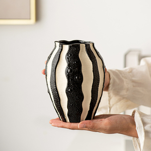<span class=keywords><strong>Vaso</strong></span> in Ceramica Rustico a Righe Nere e <span class=keywords><strong>Beige</strong></span>, <span class=keywords><strong>Vaso</strong></span> per Fiori da Tavolo, Vendita Calda - Product Image 2