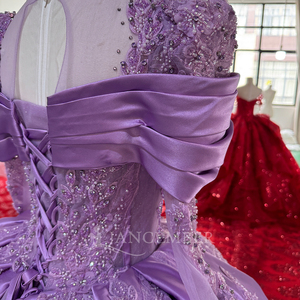 Vestido de Quinceañera Elegante Morado Mc035 con Apliques y Espalda con Cordones, Vestido de Gala Completo, Jancember - Product Image 3