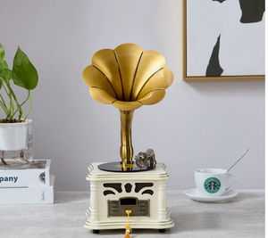Reproductor de audio de escritorio estilo gramófono vintage, altavoz BT multifunción, decoración artística retro para la mesa de la sala de estar. - Product Image 3