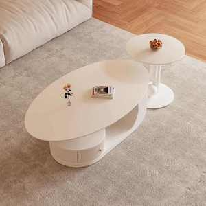 <span class=keywords><strong>Moderno</strong></span> Tavolino da Tè di Fascia Alta in Stile Crema Lusso Leggero di Piccole Dimensioni Stile Francese Ovale in Lastra di Roccia Realizzato in Pietra Sinterizzata - Product Image 3