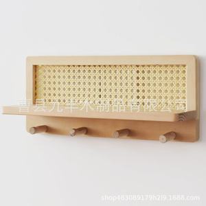 Solid Wood Wall Mounted Key Storage Rack With <b>Shelf</b> And <b>Hooks</b> For Home Living Room Organization - Product Image 4