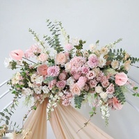 Arche de fleurs artificielles en soie rose et hortensia, cadre circulaire blanc, toile de fond de bienvenue pour mariage, décoration de centre de table au sol