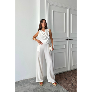 Conjunto de blusa sin mangas y pantalón DegaJe, conjunto blanco para mujer, talla S - Product Image 3