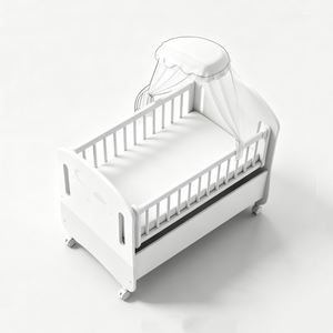 Lit bébé personnalisé avec motif lapin, lit bébé en bois blanc, lit enfant avec tiroir de rangement, berceau pour chambre d'enfant avec roulettes - Product Image 4