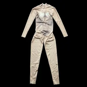Leotardosセクシーな裸の色のコスプレステージコスチュームストレッチスキニー長袖ダンスボディスーツロンパース女性ワンピースジャンプスーツ