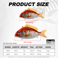 Leurres de pêche OEM personnalisés VIB pour l'hiver, 50mm/11g, 65mm/24g, leurres coulants pour la pêche au brochet et au bar, leurres de traîne avec hameçons.